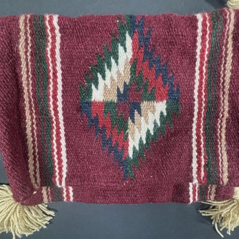Aztec Wool Blanket Tapestry Crossbody Messenger Bag Purse Boho Festival Rope EUC